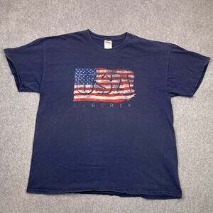 Gildan Heavy Cotton Liberty American Flag T-Shirt Mens XL Blue Short Sleeve